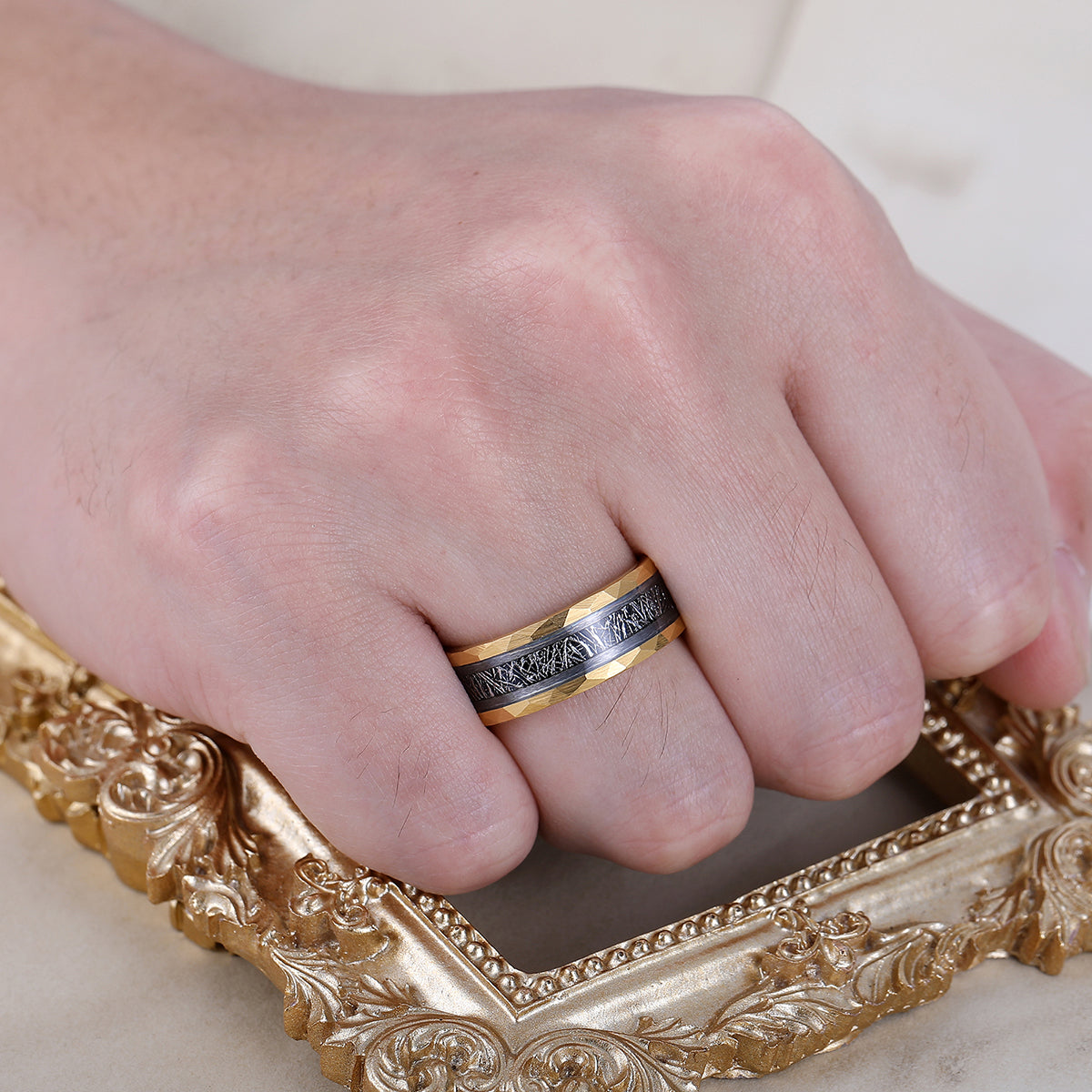 Tungsten Wedding Ring With White Meteorite Inlay Black Ring For Men and Women