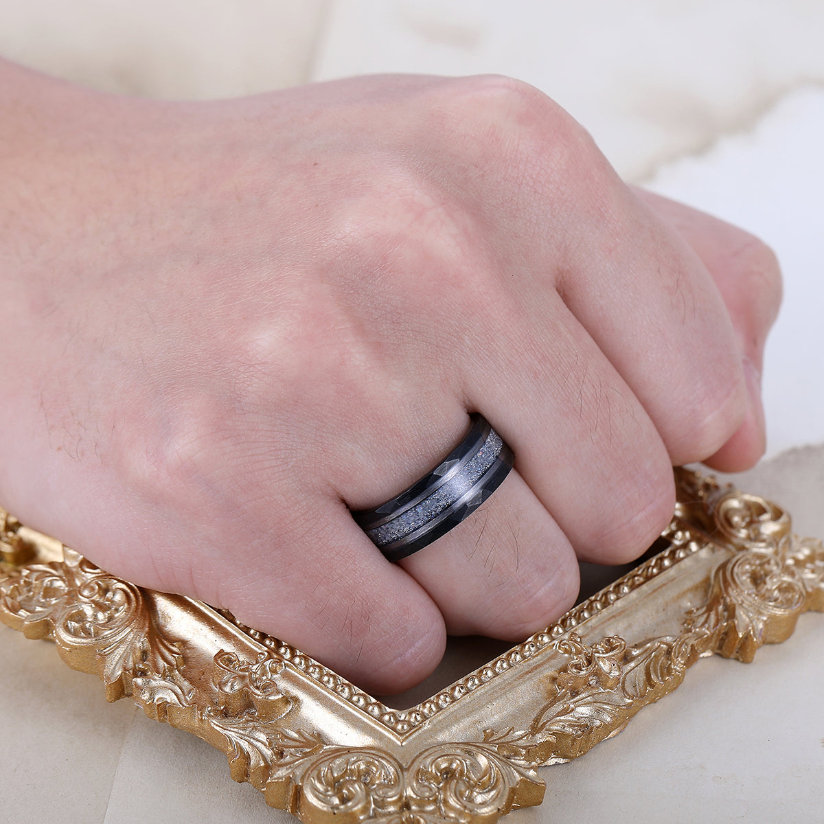 Durable Men's 8mm Tungsten Ring Set With Labradorite Moonstone Wedding Ring Promise Band