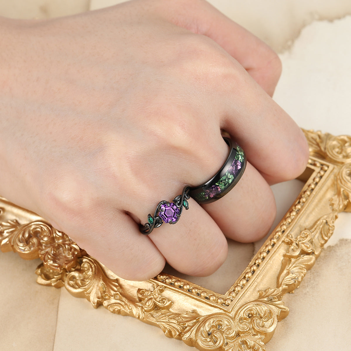 Natural Amethyst Twigs Engagement Rings For Couples Personalized Purple Tungsten Wedding Ring