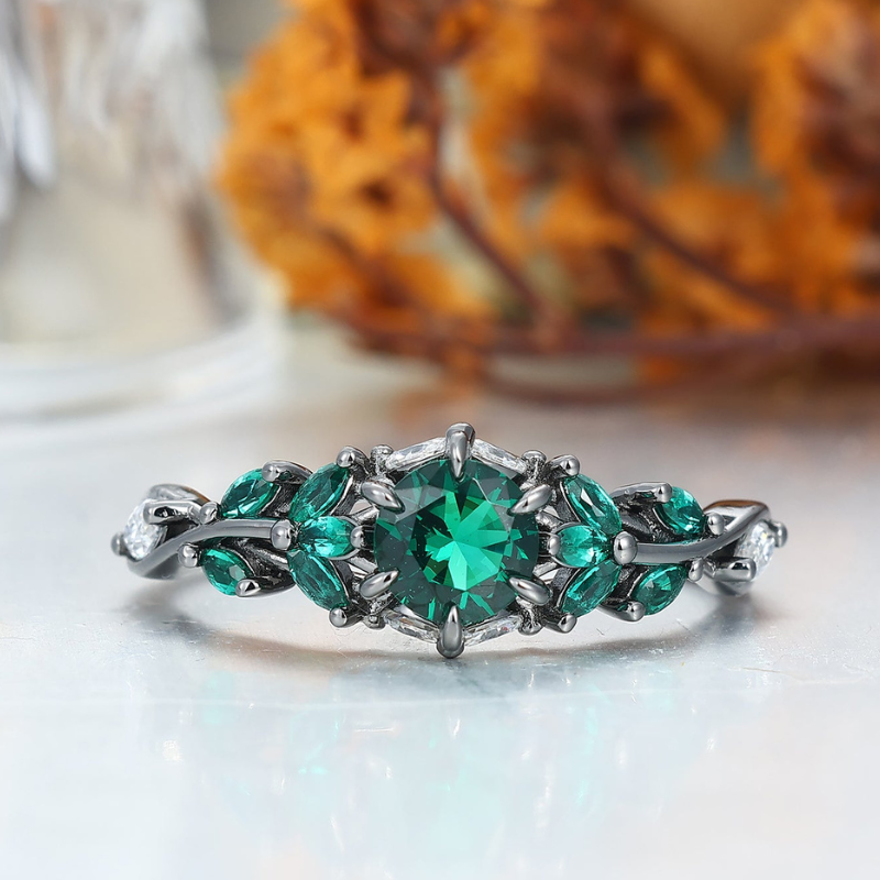 Emerald Engagement Couples Ring Set And Galaxy Quicksand Inlay Tungsten Matching Ring His and Hers Ring Set