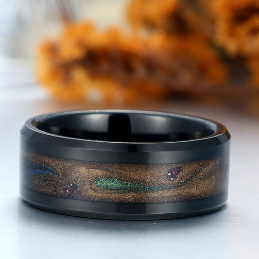 Galaxy Nebula Ring 8mm Quicksand Inlay Tungsten Promise Ring Unisex Wedding Band