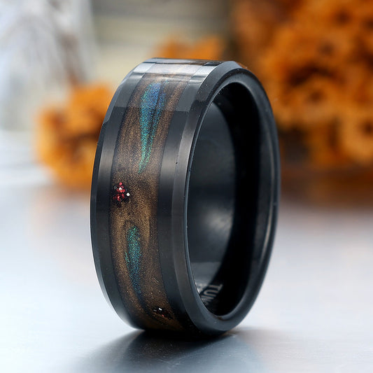 Galaxy Nebula Ring 8mm Quicksand Inlay Tungsten Promise Ring Unisex Wedding Band