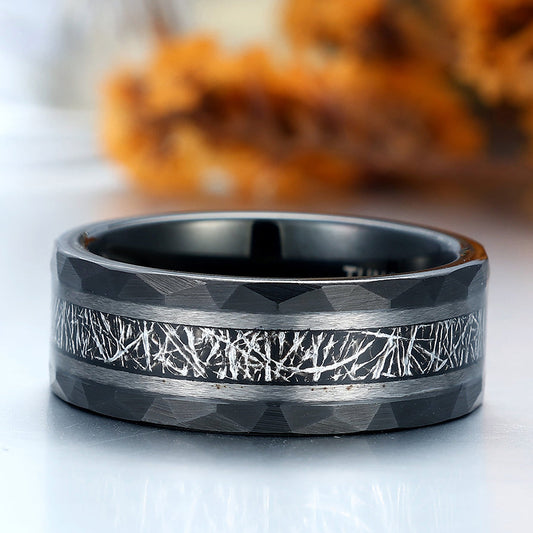 Tungsten Wedding Ring With White Meteorite Inlay Black Ring For Men and Women