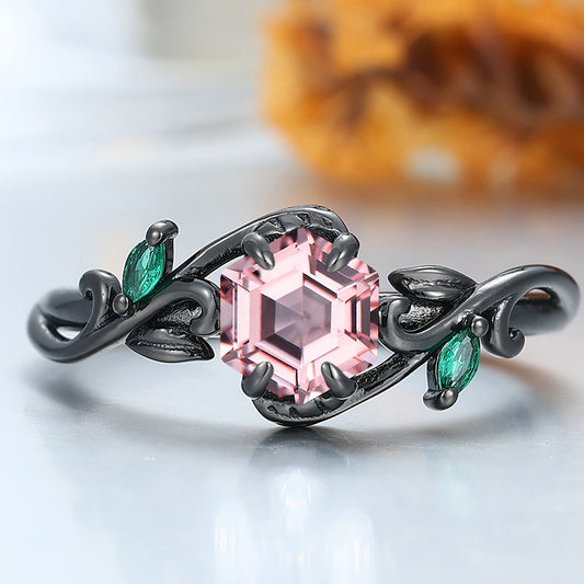 Dreamy Pink Morganite Leaf Engagement Ring Nature Inspired Anniversary Bridal Ring