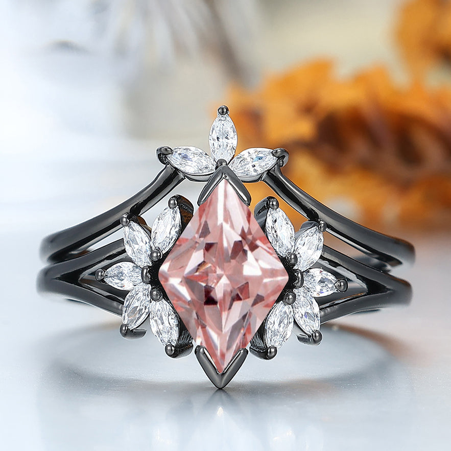 Cluster Floral Pink Morganite Her Wedding Rings Sterling Silver Engagement Ring Solid Gold Women Ring