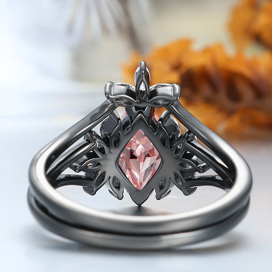 Cluster Floral Pink Morganite Her Wedding Rings Sterling Silver Engagement Ring Solid Gold Women Ring