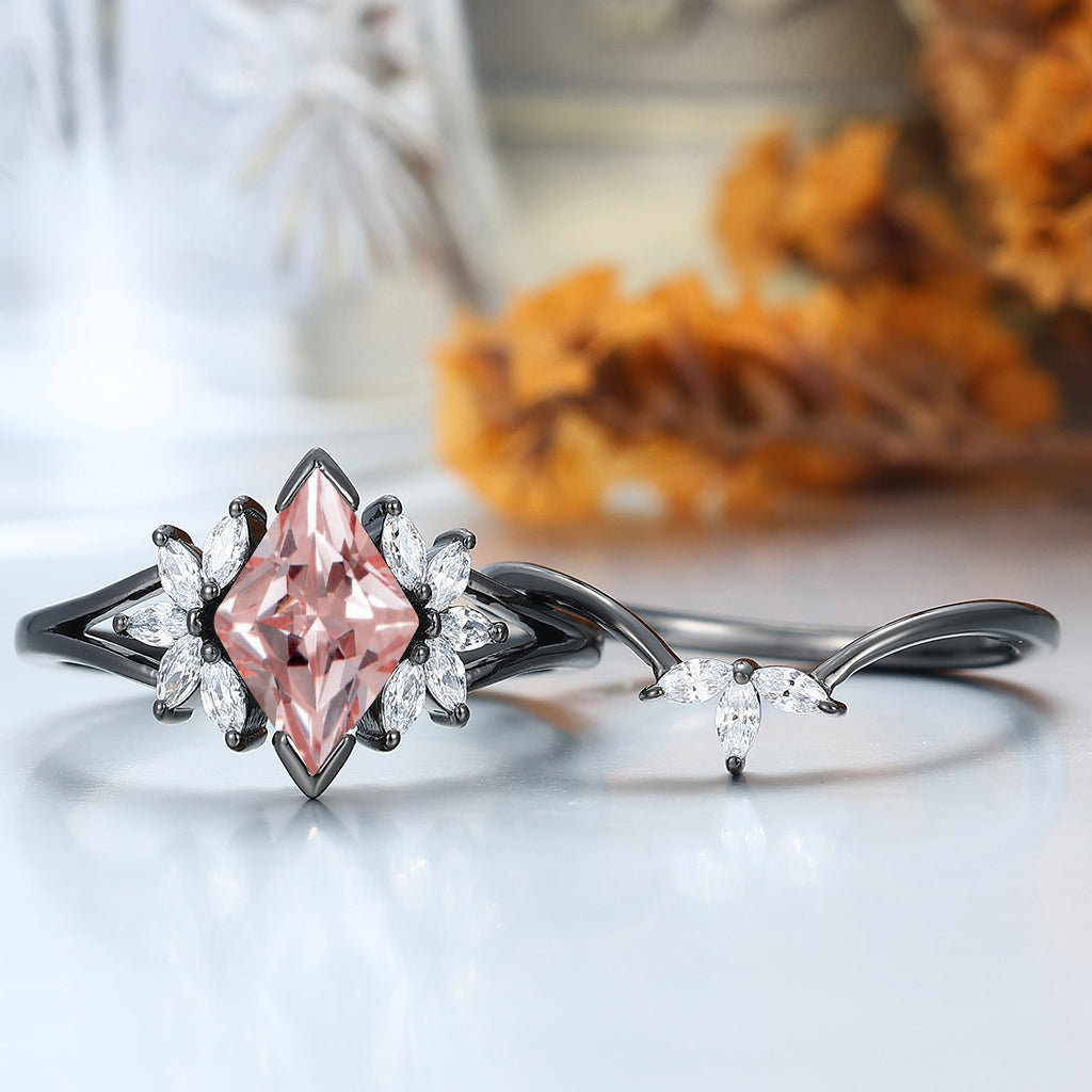 Cluster Floral Pink Morganite Her Wedding Rings Sterling Silver Engagement Ring Solid Gold Women Ring