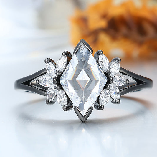 Art Deco 2 CT Moissanite Petal Engagement Ring Women Fine Ring