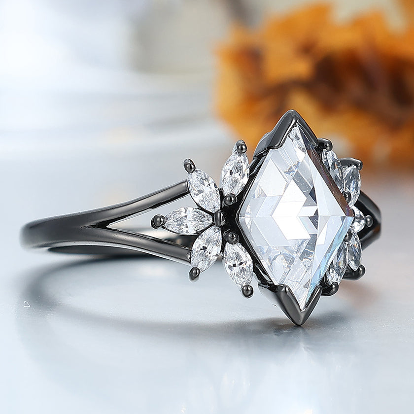 Art Deco 2 CT Moissanite Petal Engagement Ring Women Fine Ring