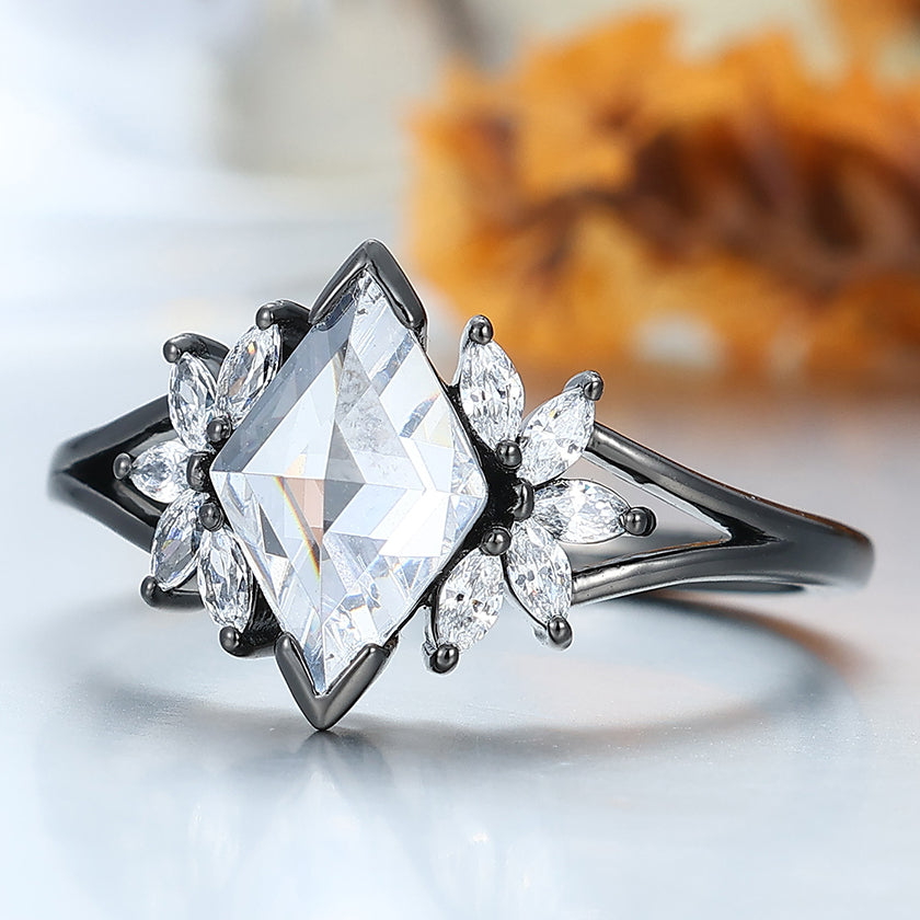 Art Deco 2 CT Moissanite Petal Engagement Ring Women Fine Ring