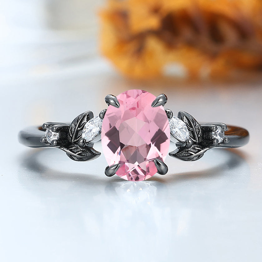 Noble Pink Morganite Leaf Inspired Engagement Ring Art Deco Bridal Anniversary Ring For Women