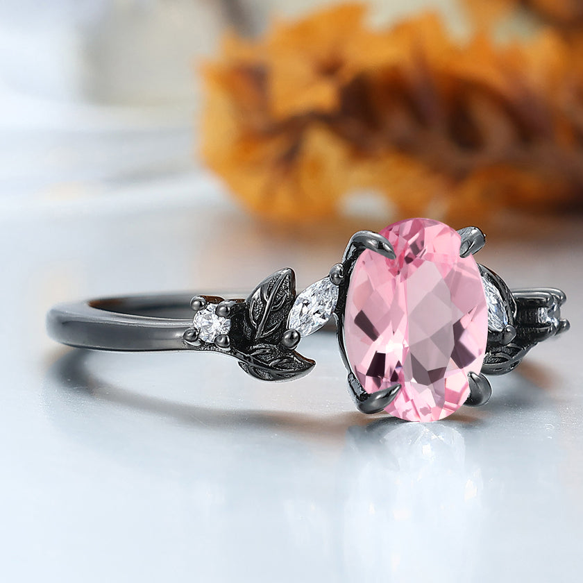 Noble Pink Morganite Leaf Inspired Engagement Ring Art Deco Bridal Anniversary Ring For Women
