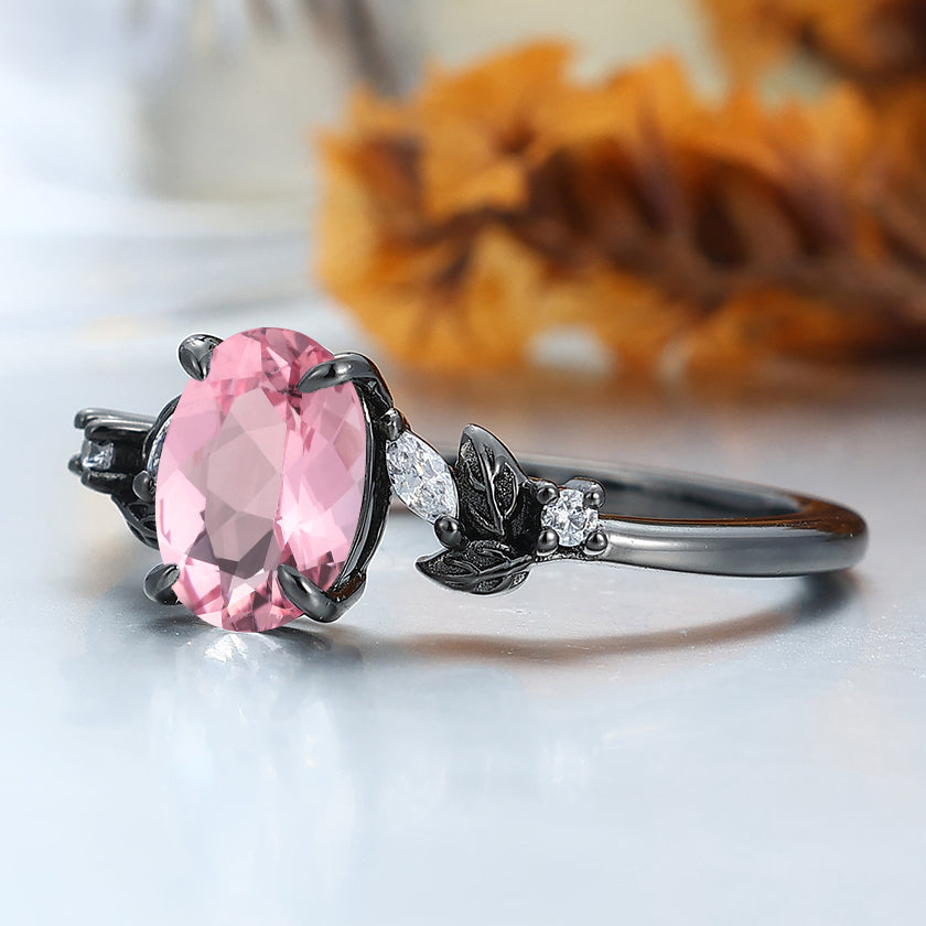 Noble Pink Morganite Leaf Inspired Engagement Ring Art Deco Bridal Anniversary Ring For Women