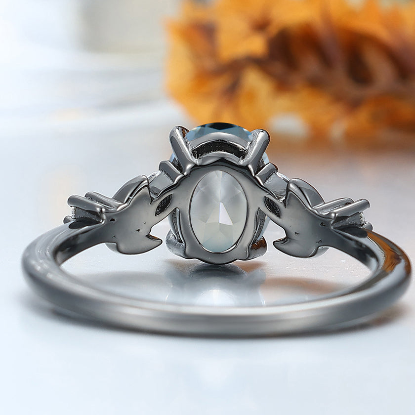 Dainty Leaf Sprig Aquamarine Engagement Ring Prong Setting Bridal Ring Women Ring Gift