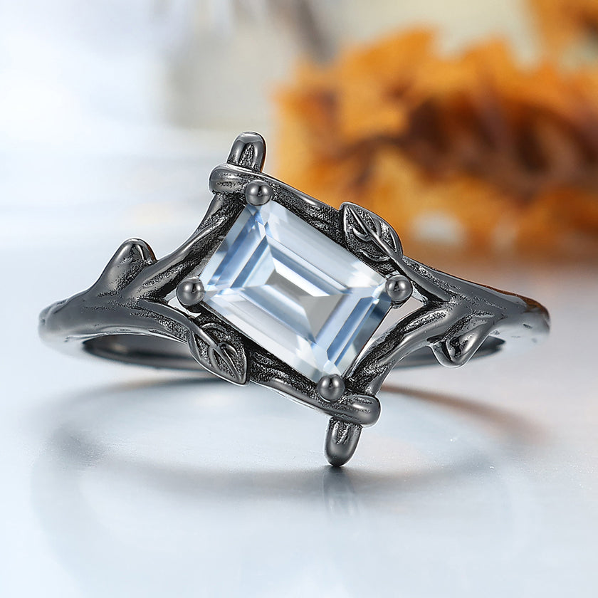 Solitaire Emerald Cut Aquamarine Engagement Ring Branch Style Her Wedding Ring