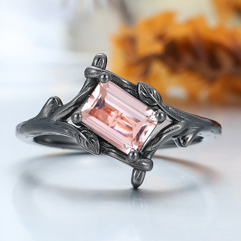Solitaire 1.0CT Pink Morganite Engagement Ring Nature Inspired Branch 4 Prongs Bridal Ring