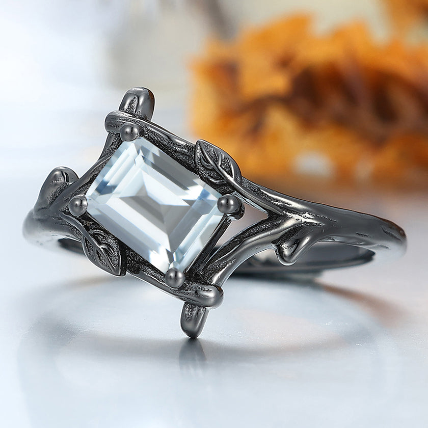 Solitaire Emerald Cut Aquamarine Engagement Ring Branch Style Her Wedding Ring