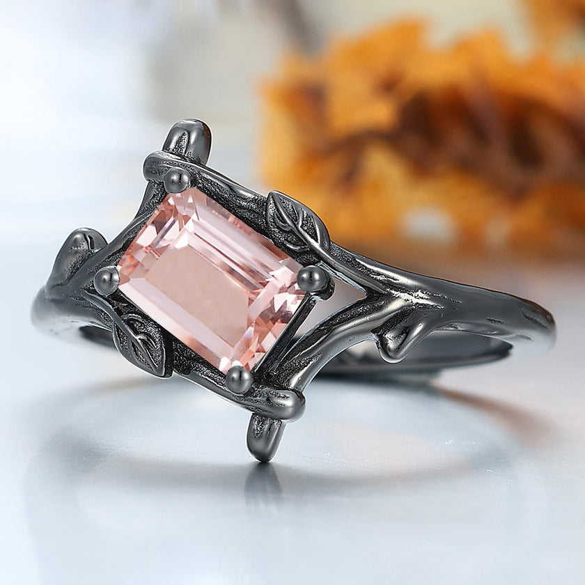 Solitaire 1.0CT Pink Morganite Engagement Ring Nature Inspired Branch 4 Prongs Bridal Ring