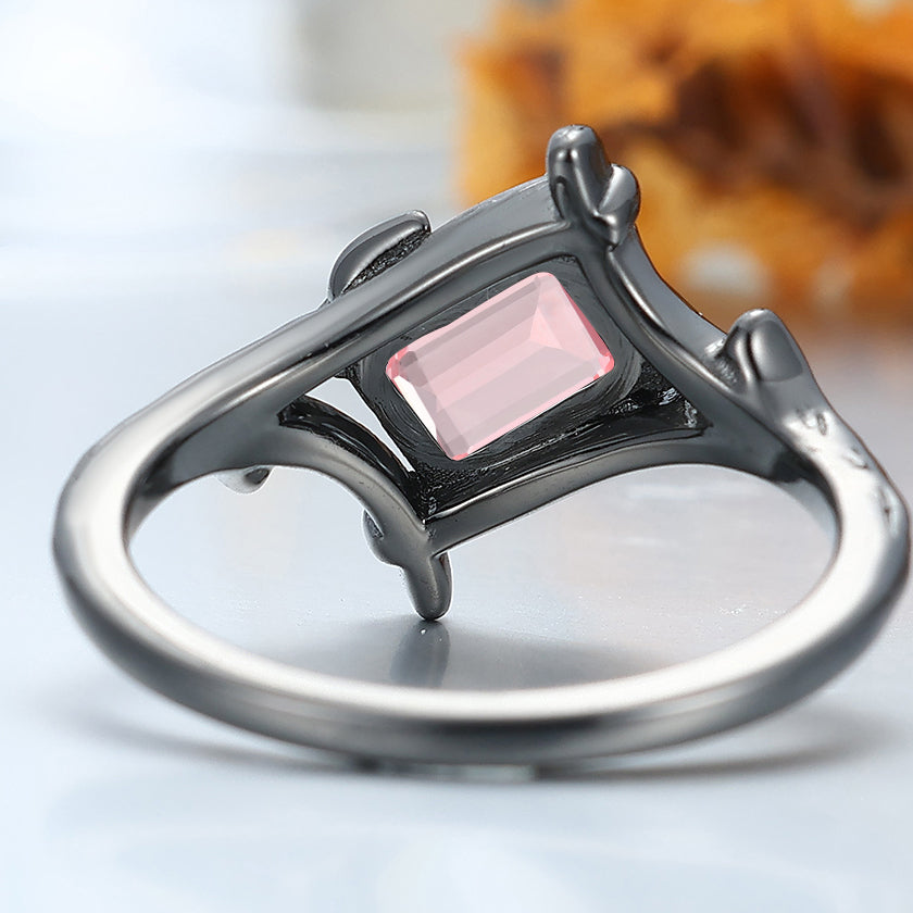 Solitaire 1.0CT Pink Morganite Engagement Ring Nature Inspired Branch 4 Prongs Bridal Ring