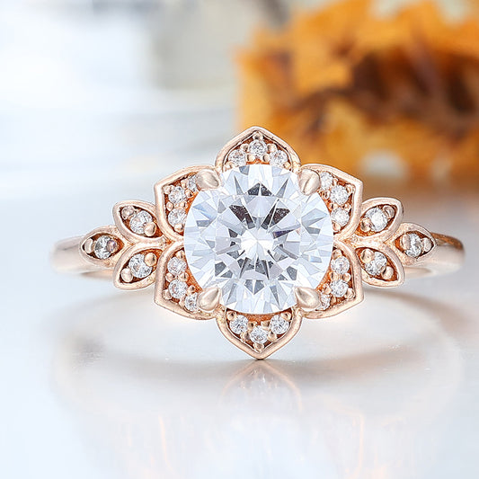 Artsy Cluster Round Moissanite Engagement Ring Unique Promise Anniversary Bridal Ring