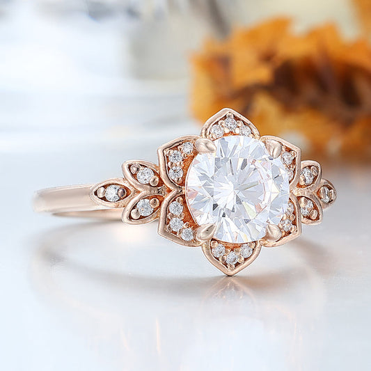 Artsy Cluster Round Moissanite Engagement Ring Unique Promise Anniversary Bridal Ring