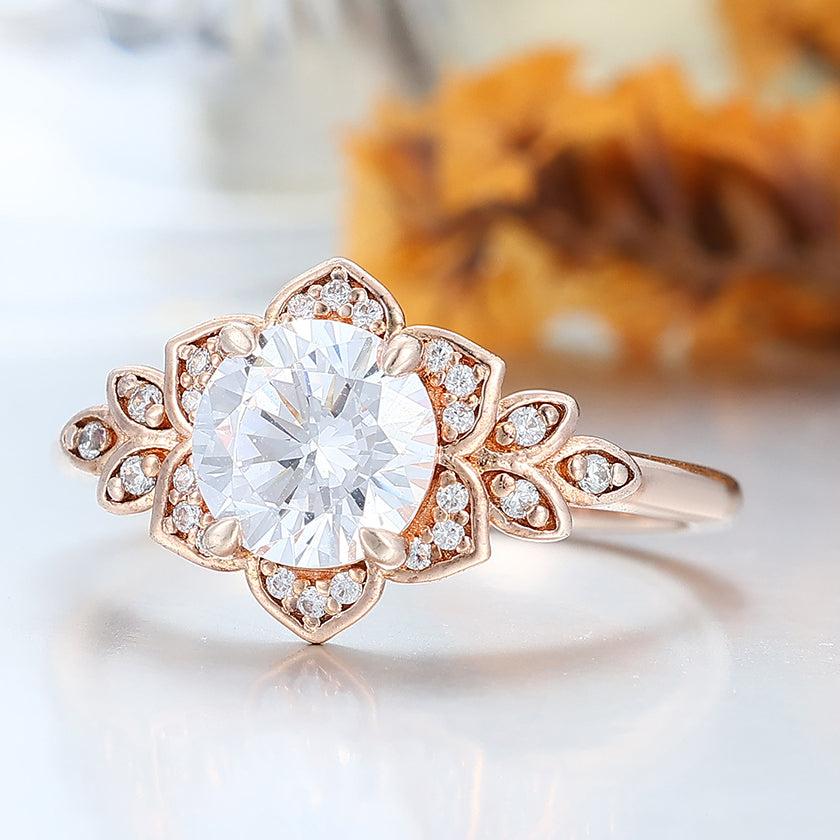 Artsy Cluster Round Moissanite Engagement Ring Unique Promise Anniversary Bridal Ring