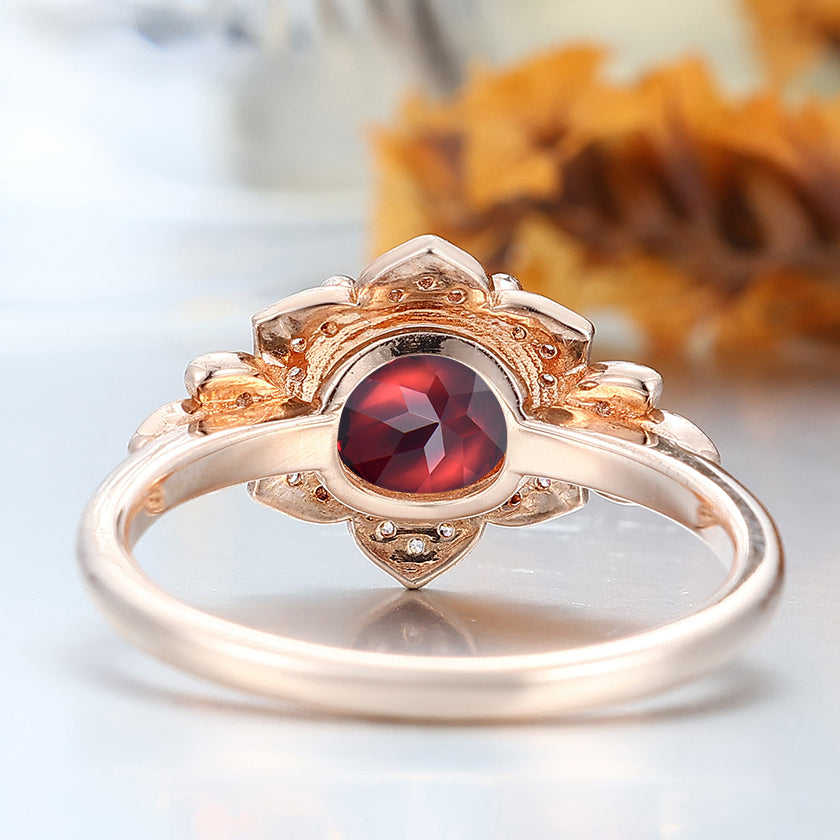 Artsy Cluster Round Nature Red Garnet 10k/14k/18K Gold Engagement Ring Unique Promise Anniversary Bridal Ring
