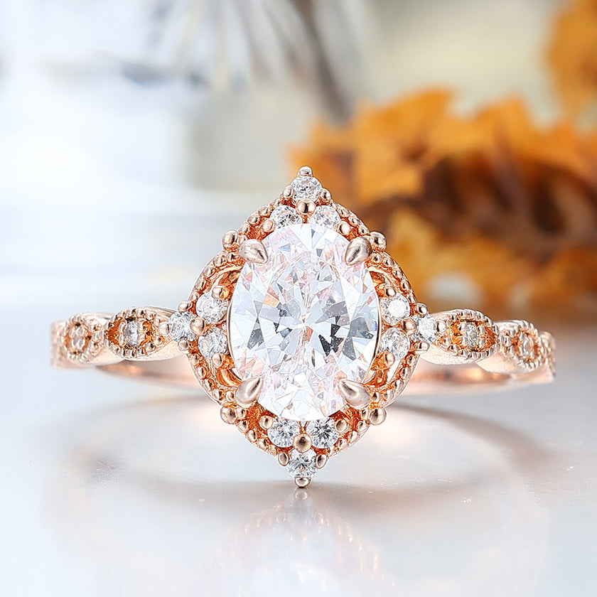 Vintag Oval Cut Moissanite Milgrained Wedding Ring Promise Bridal Ring