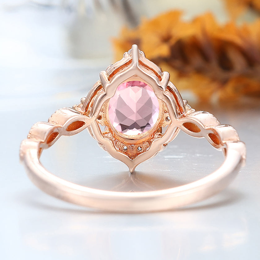 Vintage Pink Morganite Milgrained Bridal Ring Solid Gold Handmade Engagement Ring Women Fine Ring