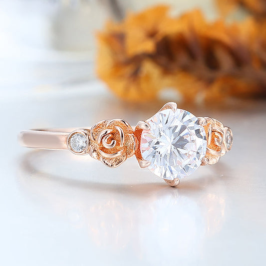 Noble 1 CT Round Cut Moissanite Rose Shaped Wedding Ring Women Fine Ring