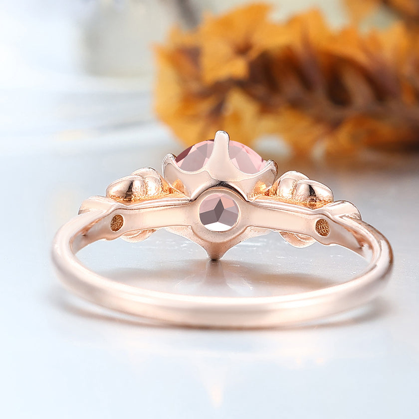 Dainty Round Cut Morganite Engagement Ring Rose Shape Bridal Ring Pink Morganite Women Ring