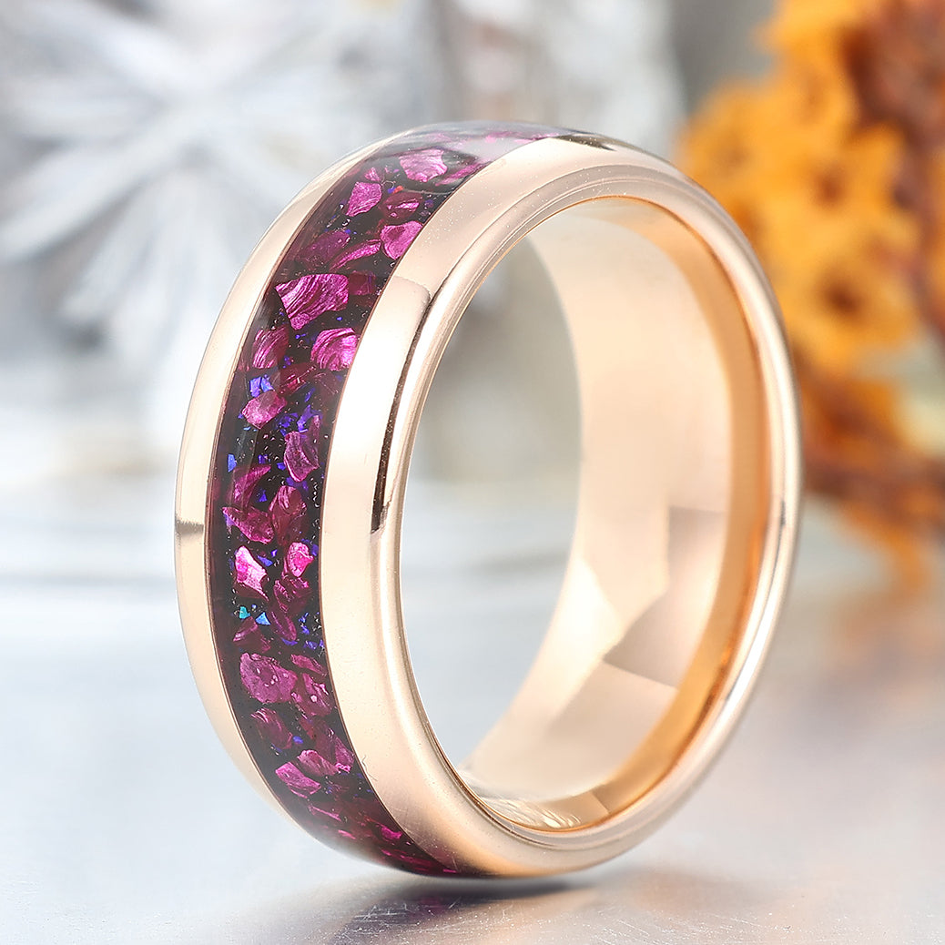 Polished Dome Amethyst Blue Sandstone Men's Ring Rose Gold Plated Tungsten Ring