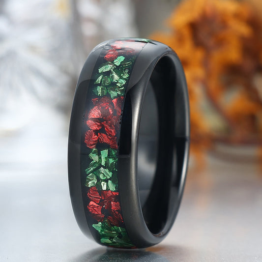 8mm Wide Emerald Ruby Inlay Tungsten Wedding Band Men’s Anniversary Birthday Ring
