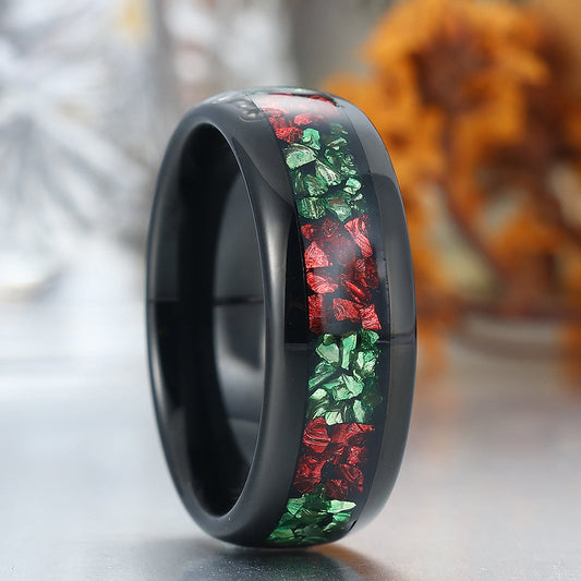 8mm Wide Emerald Ruby Inlay Tungsten Wedding Band Men’s Anniversary Birthday Ring