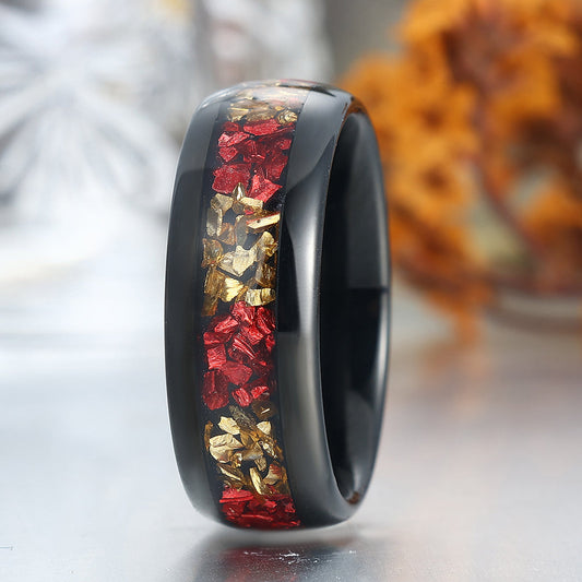 Comfort Fit Citrine And Ruby Tungsten Wedding Band Black Plated Polished Men's Ring