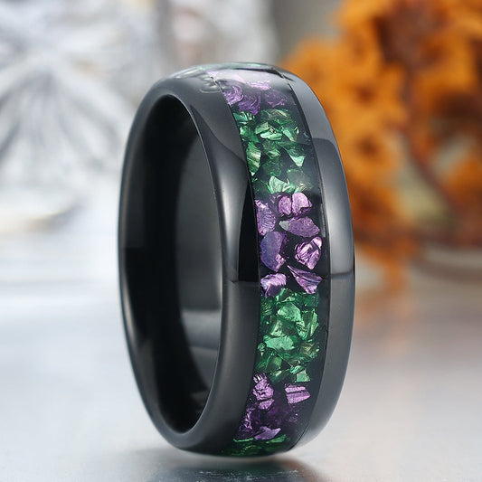 8mm Polished Dome Tungsten Men's Band Purple Amethyst Emerald Anniversary Ring