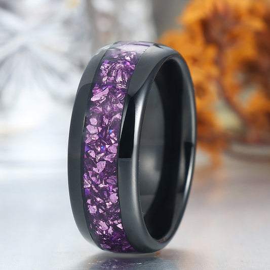 8mm Natural Amethyst Inlay Men's Anniversary Ring Wide Band For Men and Women