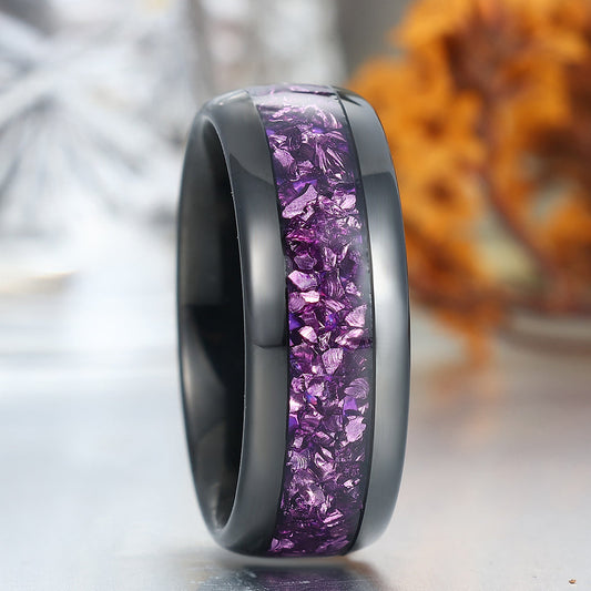 8mm Natural Amethyst Inlay Men's Anniversary Ring Wide Band For Men and Women