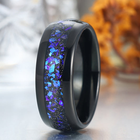 8mm Wide Orion Nebula Tungsten Ring Black Plated Birthday Ring For Men and Women