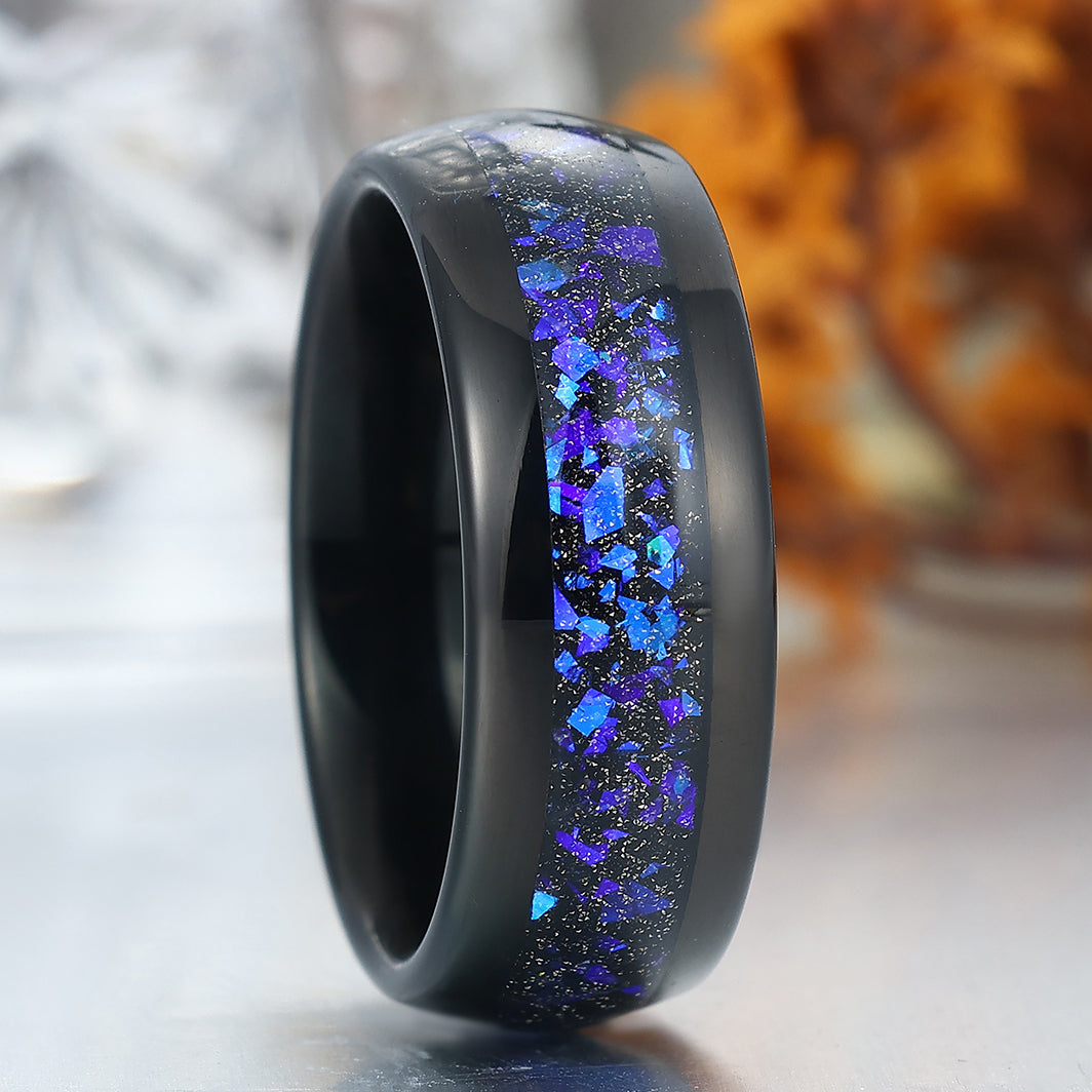 8mm Wide Orion Nebula Tungsten Ring Black Plated Birthday Ring For Men and Women