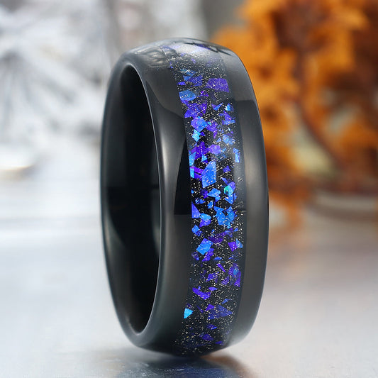 8mm Wide Orion Nebula Tungsten Ring Black Plated Birthday Ring For Men and Women