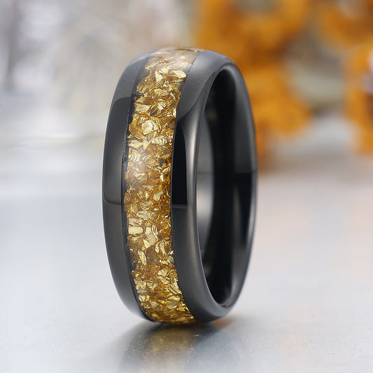 Citrine Inlaid Tungsten Tungsten Ring Yellow Gemstone Mens Ring Black Polished Dome Men's Wedding Band