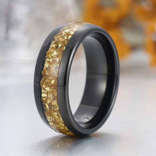 Citrine Inlaid Tungsten Tungsten Ring Yellow Gemstone Mens Ring Black Polished Dome Men's Wedding Band