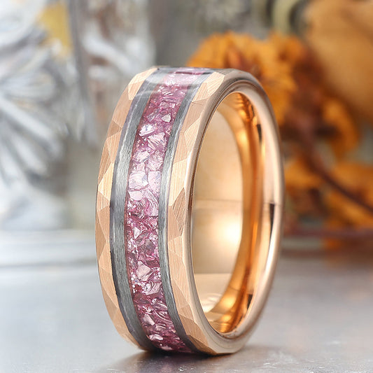 Men's 8mm Tungsten Ring Pink Sapphire Inset Wedding Ring - Black, Rose Gold, Yellow Gold Anniversary & Promise Ring