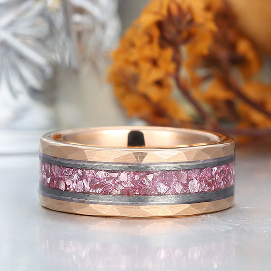Men's 8mm Tungsten Ring Pink Sapphire Inset Wedding Ring - Black, Rose Gold, Yellow Gold Anniversary & Promise Ring