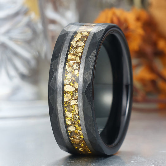 8mm Yellow Citrine Mens Engagement Band Hammered Promise Ring for Him And Her