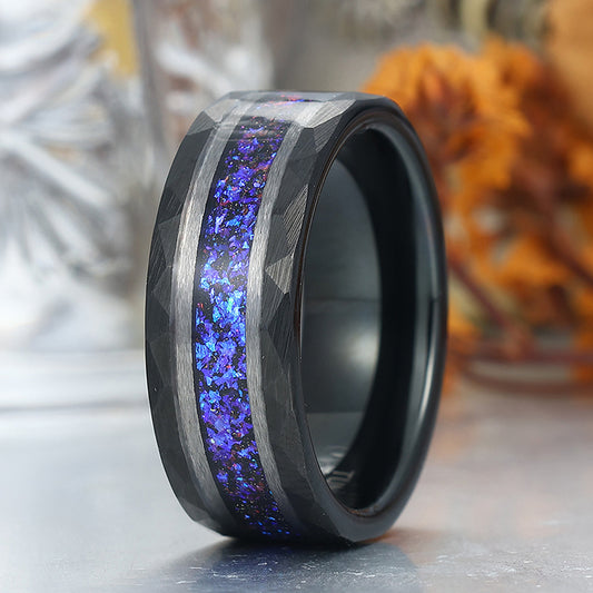 Men's 8mm Tungsten Ring Sapphire Inset Wedding Ring - Black, Silver, Yellow Gold Anniversary & Promise Ring