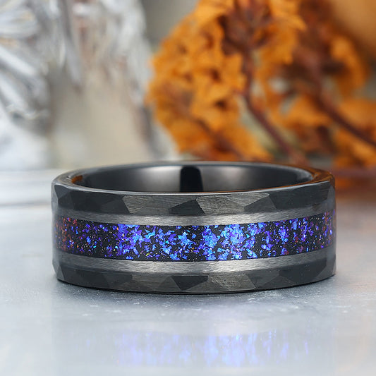 Men's 8mm Tungsten Ring Sapphire Inset Wedding Ring - Black, Silver, Yellow Gold Anniversary & Promise Ring