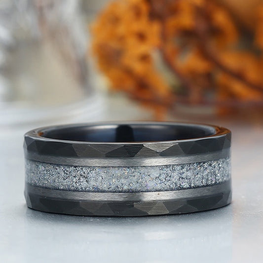 Durable Men's 8mm Tungsten Ring Set With Labradorite Moonstone Wedding Ring Promise Band