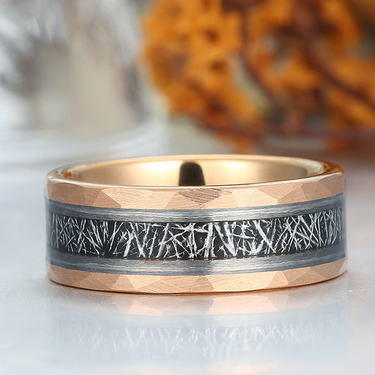 Tungsten Wedding Ring With White Meteorite Inlay Black Ring For Men and Women
